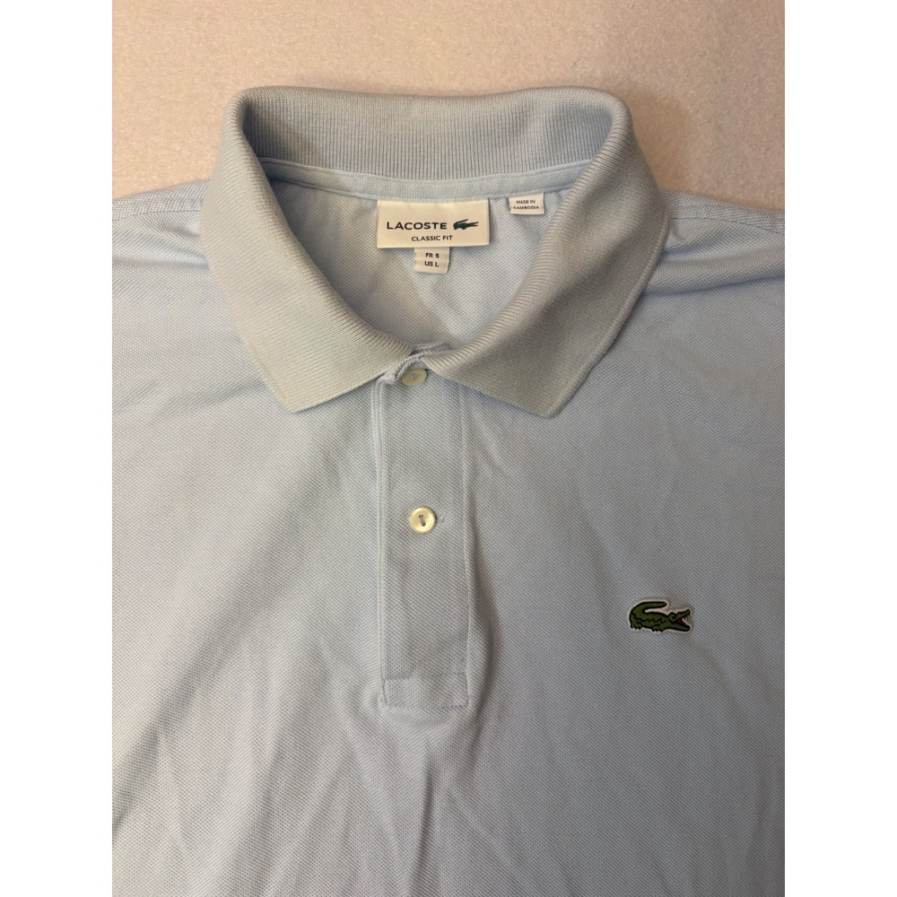 Lacoste Classic Fit Polo Shirt Light Blue Cotton Pique Mens Large FR 5 US L